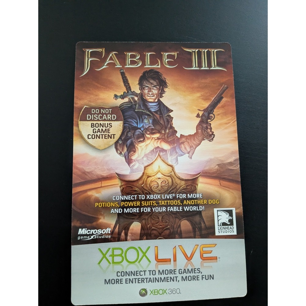 Fable‎ III 3 Bonus Game Content Card Code Brand New Unused Xbox 360